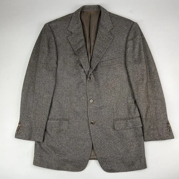 Ermenegildo Zegna Tan & Green Woven Cashmere Silk 3 Button 2 Vent Blazer Mens 42